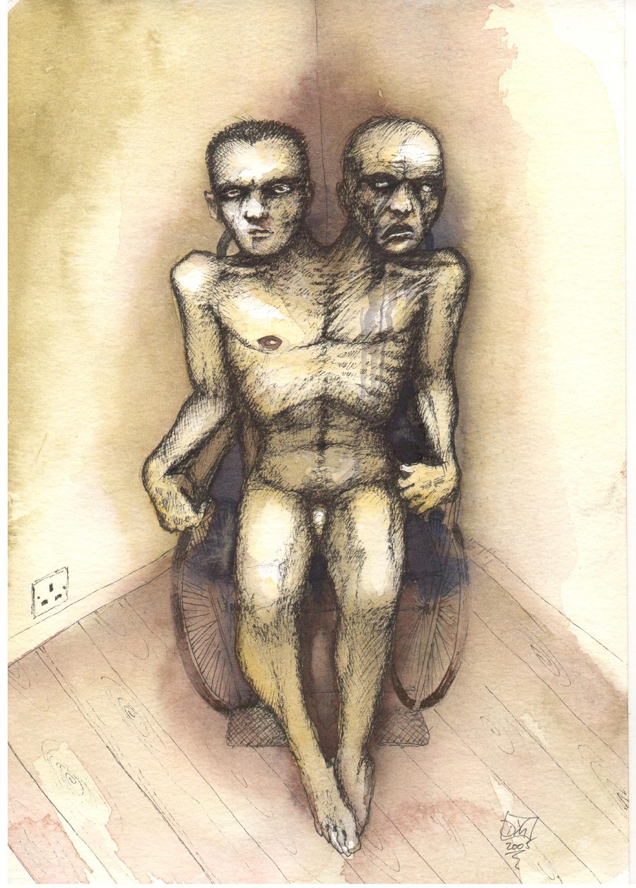 The overall impression is one of profound unease and isolation. A somber, oppressive stillness permeates the scene, leaving the viewer with a lingering sense of helplessness and existential dread. The pallor of the figures and the confined space contribute to a feeling of profound sadness and entrapment. Disquieting and melancholic despair